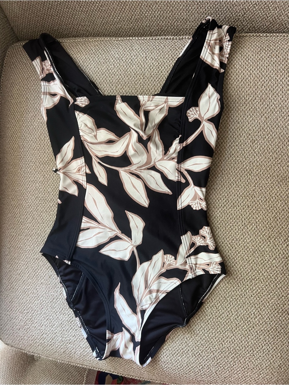 Soma Black Floral Lace Up One-Piece Swimsuit
